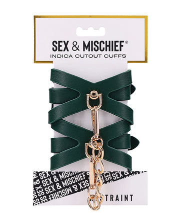 Sportsheets International SS10215 Indica Cutout Cuffs, Emerald Green, Gold Chain