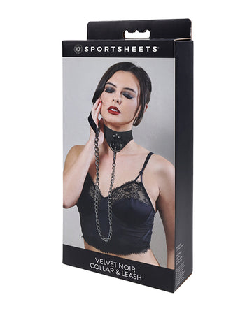Sportsheets International SS37002 Velvet Noir Collar & Leash, Black, PU