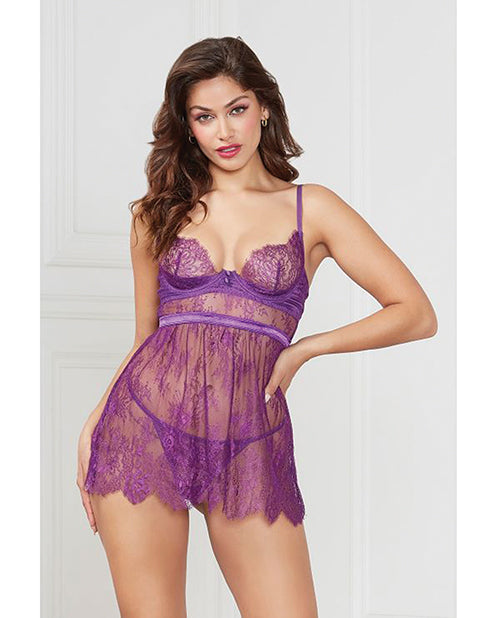 Seven 'til Midnight Floral Eyelash Lace Underwire Babydoll, Two-Piece Set