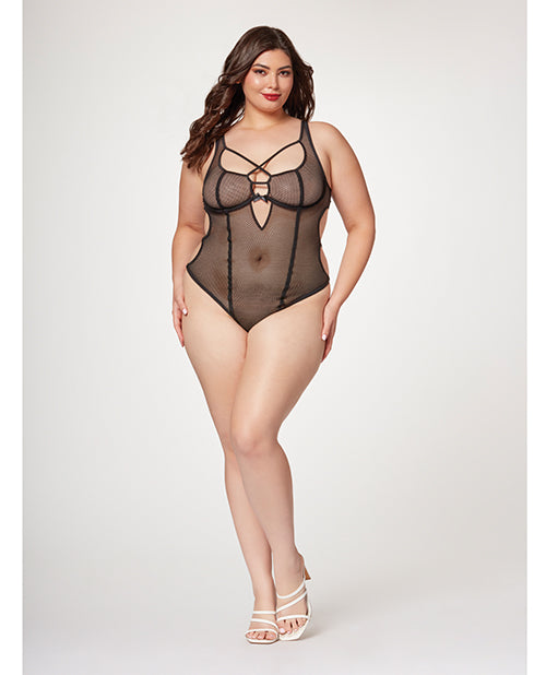 Seven 'til Midnight Nothing But Net Fishnet Teddy, Black 3X/4X