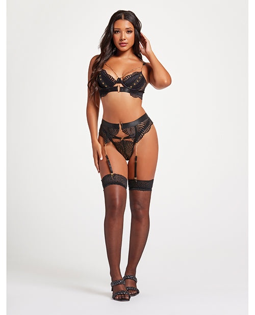 Seven 'til Midnight Unchained Love Three-Piece Bra Set, Black, Large C/D