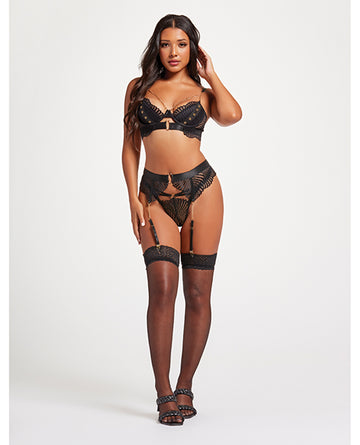Seven 'til Midnight Unchained Love Three-Piece Bra Set, Black, Large C/D