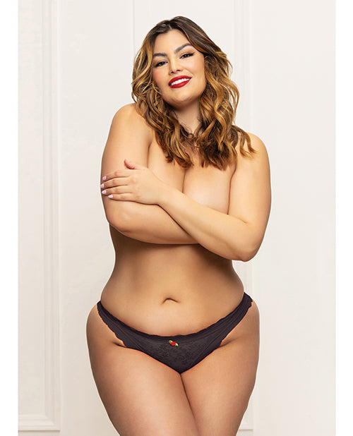 Seven 'til Midnight 11717X Black 1X/2X Lace Panty w/Pearl Chain