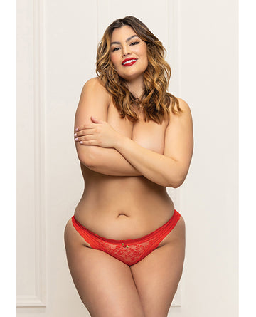 Seven 'til Midnight 11717X Lace Panty w/Heart Cut Out Back, Red, 1X/2X