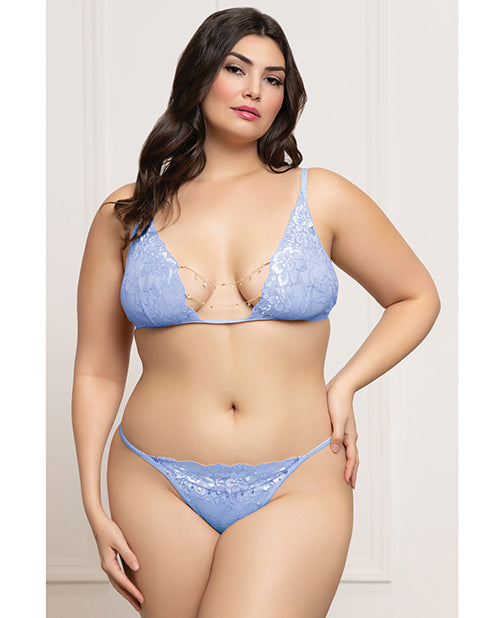 Seven 'til Midnight Lace Triangle Top & G-String Set, Queen, Periwinkle, C-DD