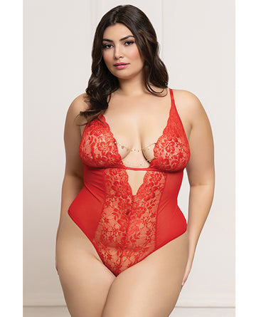 Seven 'til Midnight 11797XP Lace Mesh Teddy, Red