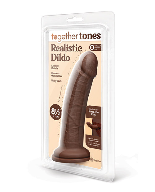 COTR Inc Together Tones 8.5 in. Curved Realistic Strap-On Dildo, Dark