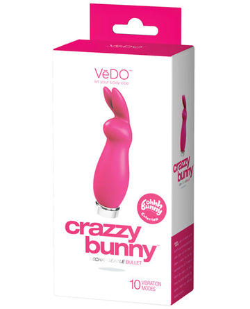 VeDo BU-0501 Crazzy Bunny Rechargeable Bullet, Pink Silicone, 12.2cm, 10 Modes