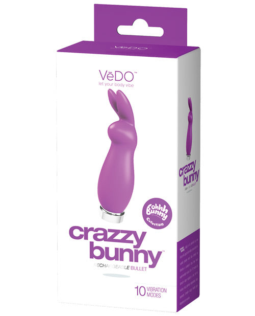 VeDo BU-0503 Crazzy Bunny Rechargeable Bullet, Purple, 10 Modes, Silicone