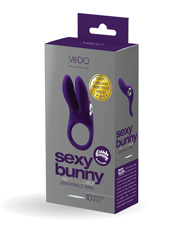 VeDo BU-0805 Sexy Bunny Rechargeable Ring, Purple, 10 Vibration Modes