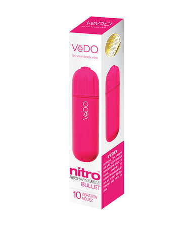 VeDO Nitro Rechargeable Bullet Vibe, Pink – 10 Modes, Submersible