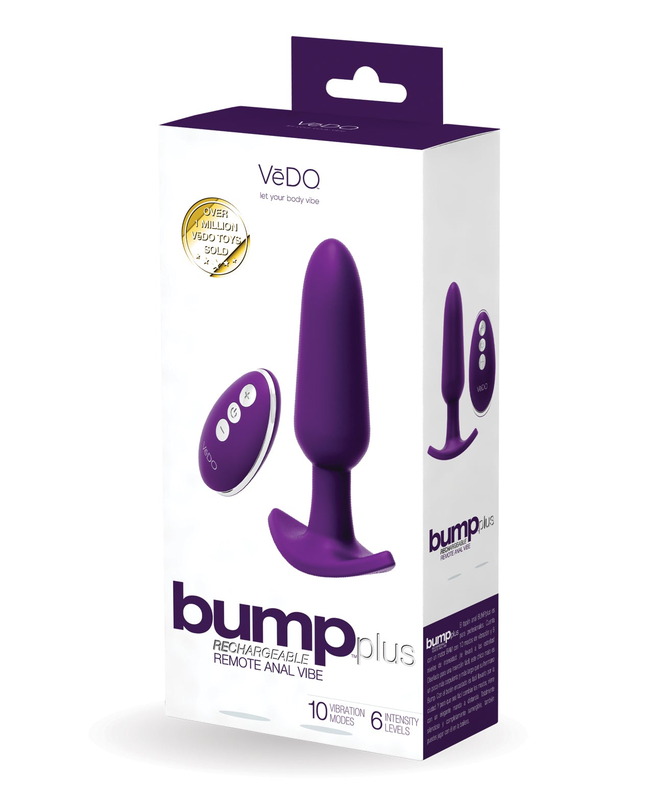 VeDO Bump Plus Rechargeable Remote Anal Vibe, 10 Modes, 6 Intensities, Purple
