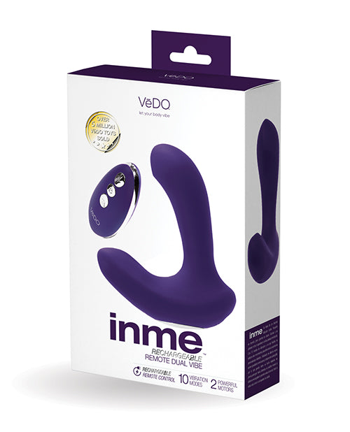 VeDo Inme Rechargeable Silicone Dual Vibrator with Remote Control, Purple