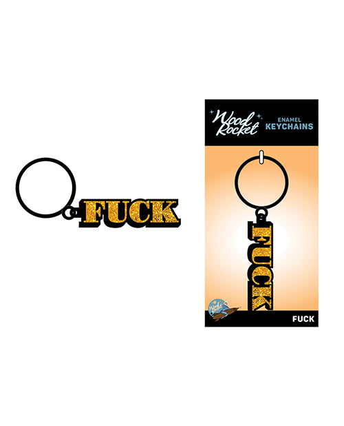 Wood Rocket KEY-002 Fuck Keychain, Gold, Metal