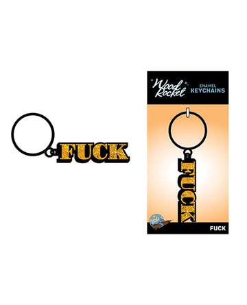 Wood Rocket KEY-002 Fuck Keychain, Gold, Metal