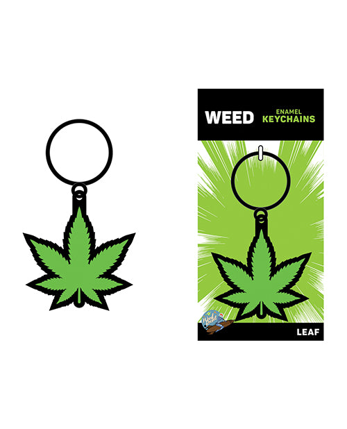 Wood Rocket KEY-011 Weed Pot Leaf Keychain, Green Enamel Metal