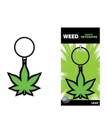 Wood Rocket KEY-011 Weed Pot Leaf Keychain, Green Enamel Metal