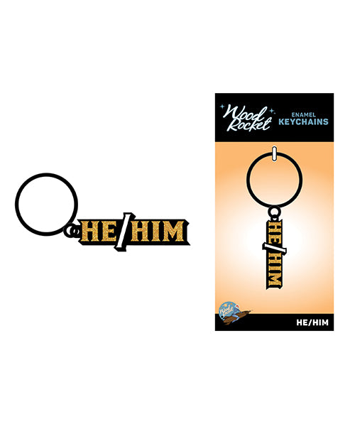 Wood Rocket KEY-036 He/Him Keychain, Black/Gold Enamel