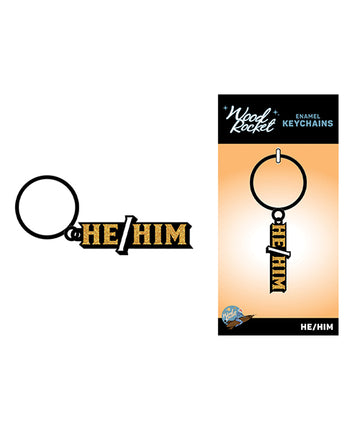 Wood Rocket KEY-036 He/Him Keychain, Black/Gold Enamel
