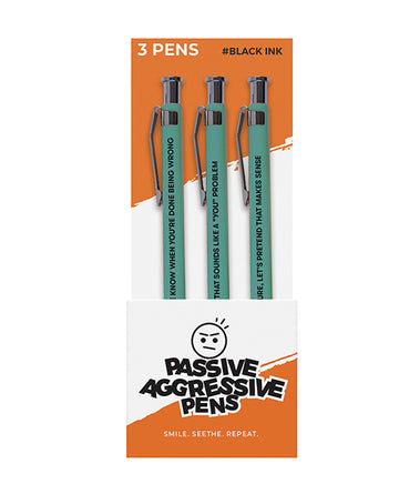 Wood Rocket Passive Aggressive Pens 3-Pack, Black Ink