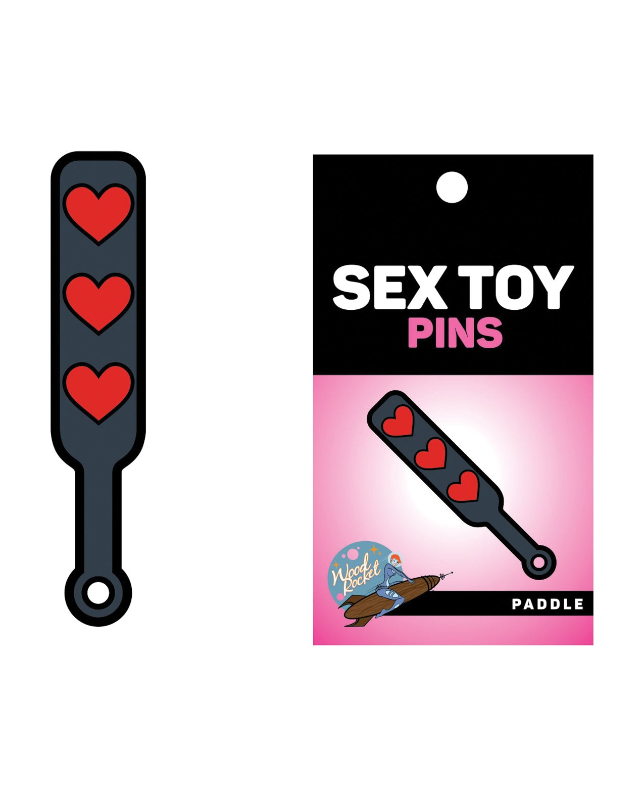 Wood Rocket EPT-022 Hearts Paddle Pin, Black & Red