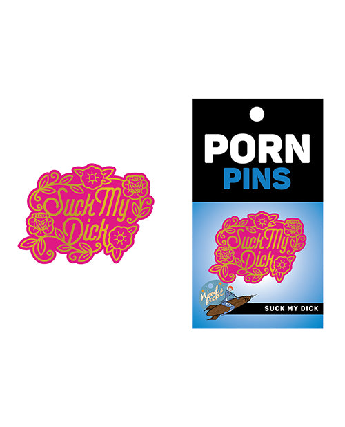 Wood Rocket WRP-010 'Suck My Dick' Pin, Pink/Gold Metal