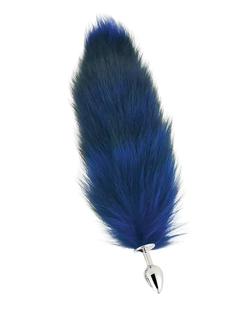 Pink Elephant World Fox Tail Small Butt Plug, Blue Faux Fur