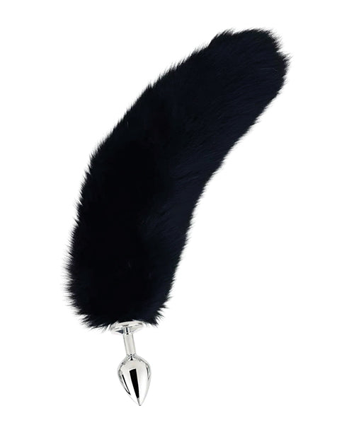 Pinkelephant Fox Tail Medium Plug - Black, 19" Tail, Stainless Steel