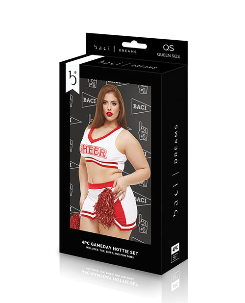 Dreams by Baci Lingerie Gameday Hottie 4-Piece Set, White/Red, Queen