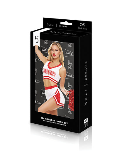 Dreams by Baci Lingerie Gameday Hottie 4-Piece Set, White/Red, One Size