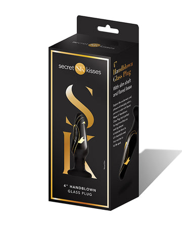 Xgen SK-3002 Secret Kisses 4" Handblown Glass Plug, Black/Gold