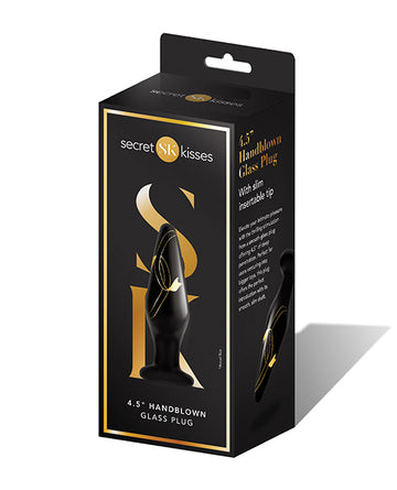 Xgen SK-3004 Secret Kisses Glass Plug, 4.5 Inch, Black/Gold