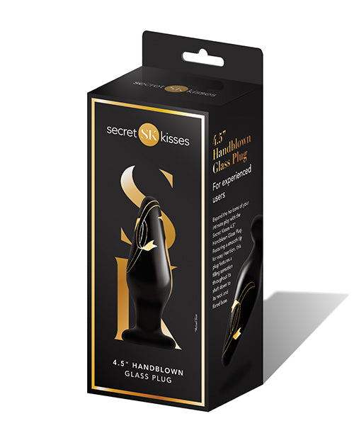 Xgen SK-3005 Secret Kisses Handblown Wide Glass Plug, 4.5" Black/Gold
