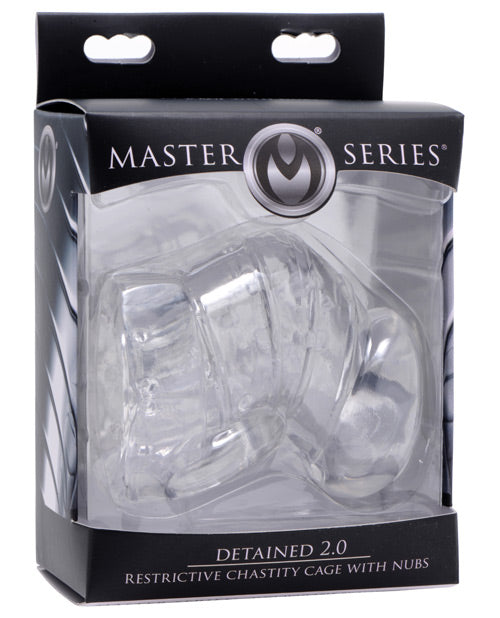 Master Series Detained 2.0 Chastity Cage with Nubs, Clear TPR – Travel-Friendly