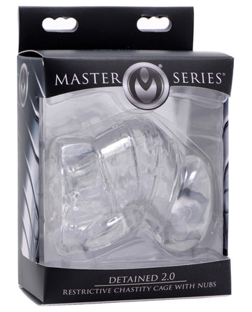Master Series Detained 2.0 Chastity Cage with Nubs, Clear TPR – Travel-Friendly