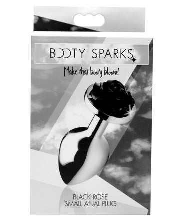 XR Brands Booty Sparks Black Rose Anal Plug, Small, Nickel-Free Alloy