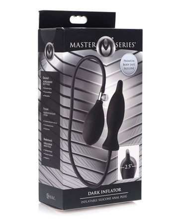 XR Brands Master Series Dark Inflator Anal Plug, Body-Safe Silicone, Black
