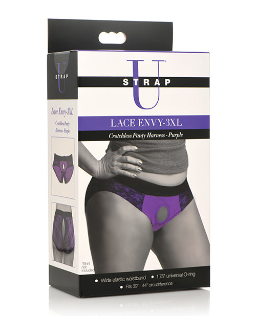 XR Brands Lace Envy Crotchless Panty Harness, 3XL Purple