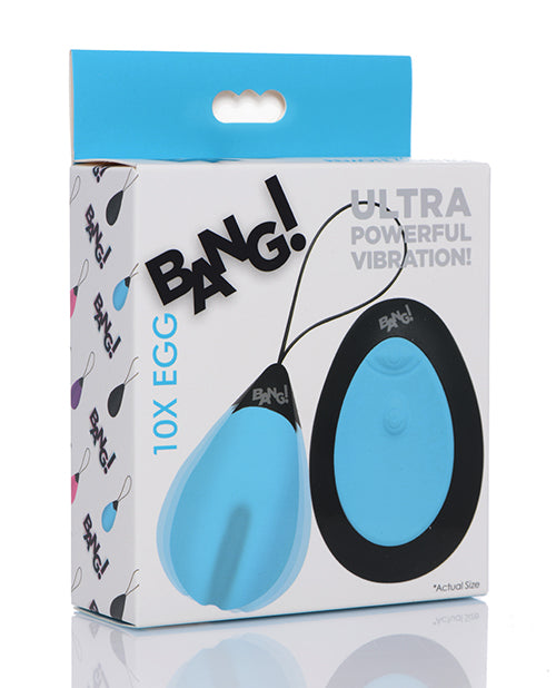 Bang! 10X Silicone Vibrating Egg with Remote - Blue - 10 Functions