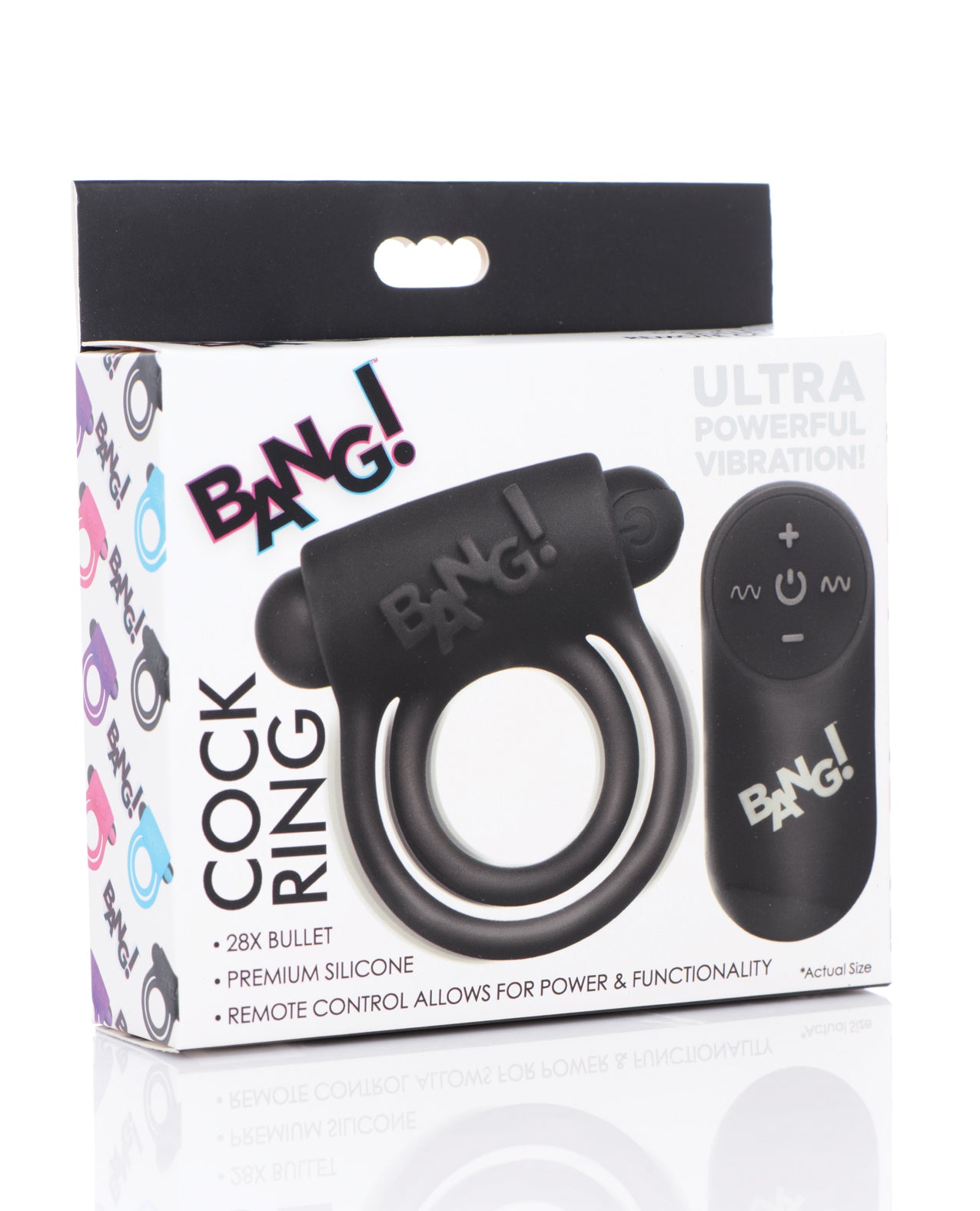 XR Brands Bang! Vibrating Cock Ring & Bullet Remote Control, Black Silicone