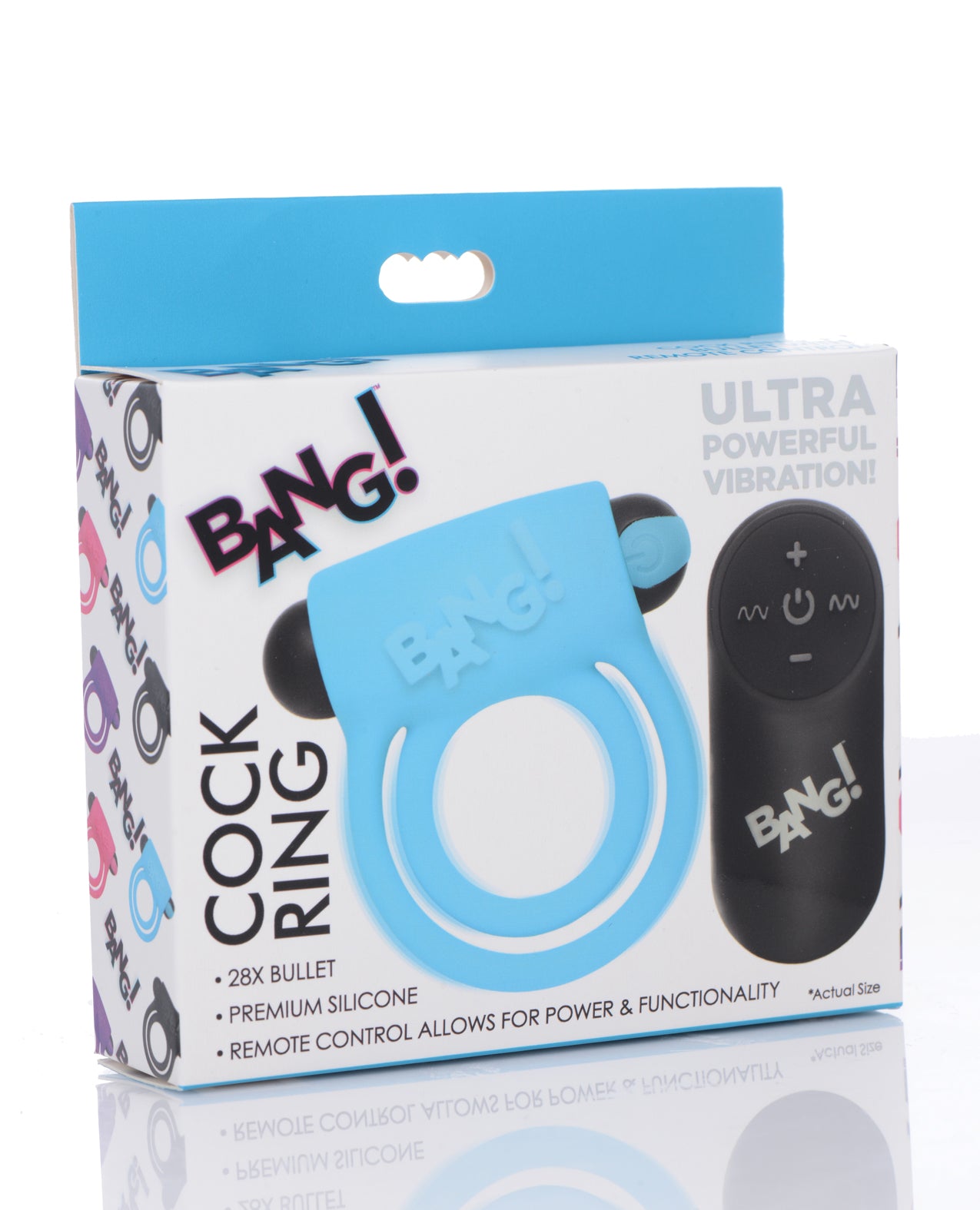 XR Brands Bang! Vibrating Cock Ring & Bullet with Remote, Blue
