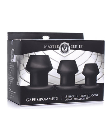 XR Master Series Gape-Grommets 3-Piece Hollow Silicone Anal Dilator Set, Black