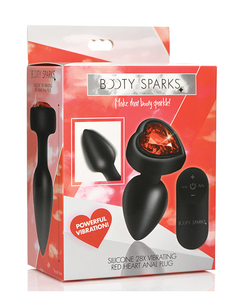 Booty Sparks 28X Vibrating Silicone Red Heart Anal Plug, Small with Remote