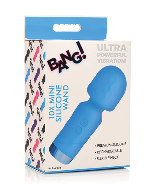 XR Brands 10X Mini Silicone Wand, Rechargeable, IPX5 Splashproof - Blue