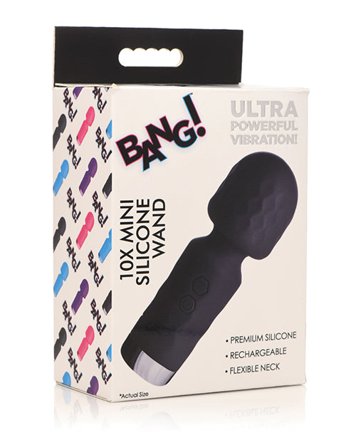 XR Brands Bang! 10X Mini Silicone Wand, Black – Rechargeable & IPX5 Splashproof