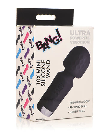 XR Brands Bang! 10X Mini Silicone Wand, Black – Rechargeable & IPX5 Splashproof