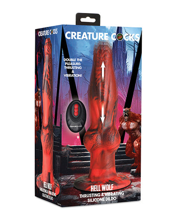 XR AH327 Creature Cocks Hell-Wolf Dildo, Thrusting/Vibrating Silicone