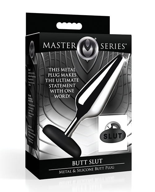XR Brands Master Series Metal & Silicone Anal Plug, Silver/Black