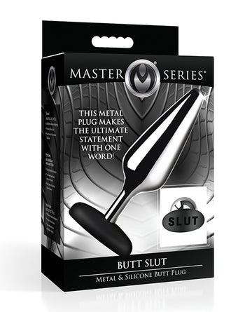 XR Brands Master Series Metal & Silicone Anal Plug, Silver/Black