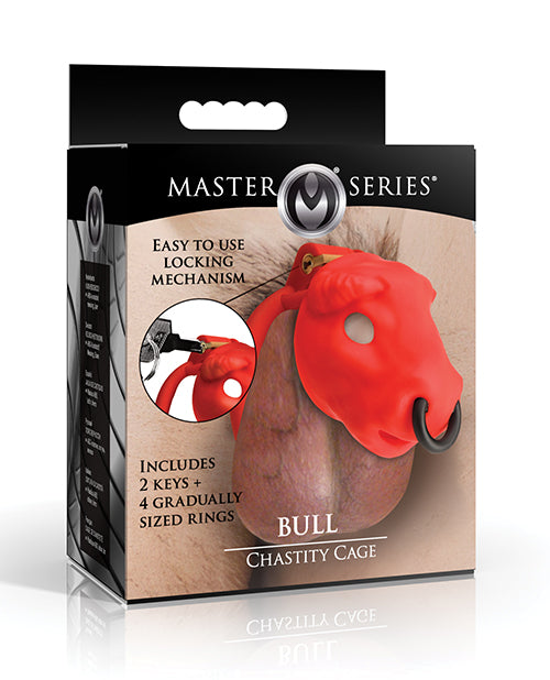 Master Series Bull Chastity Cage, Body-Safe with 4 Graduated Rings